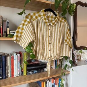 Yellow and White Striped Button-Up Shirt
